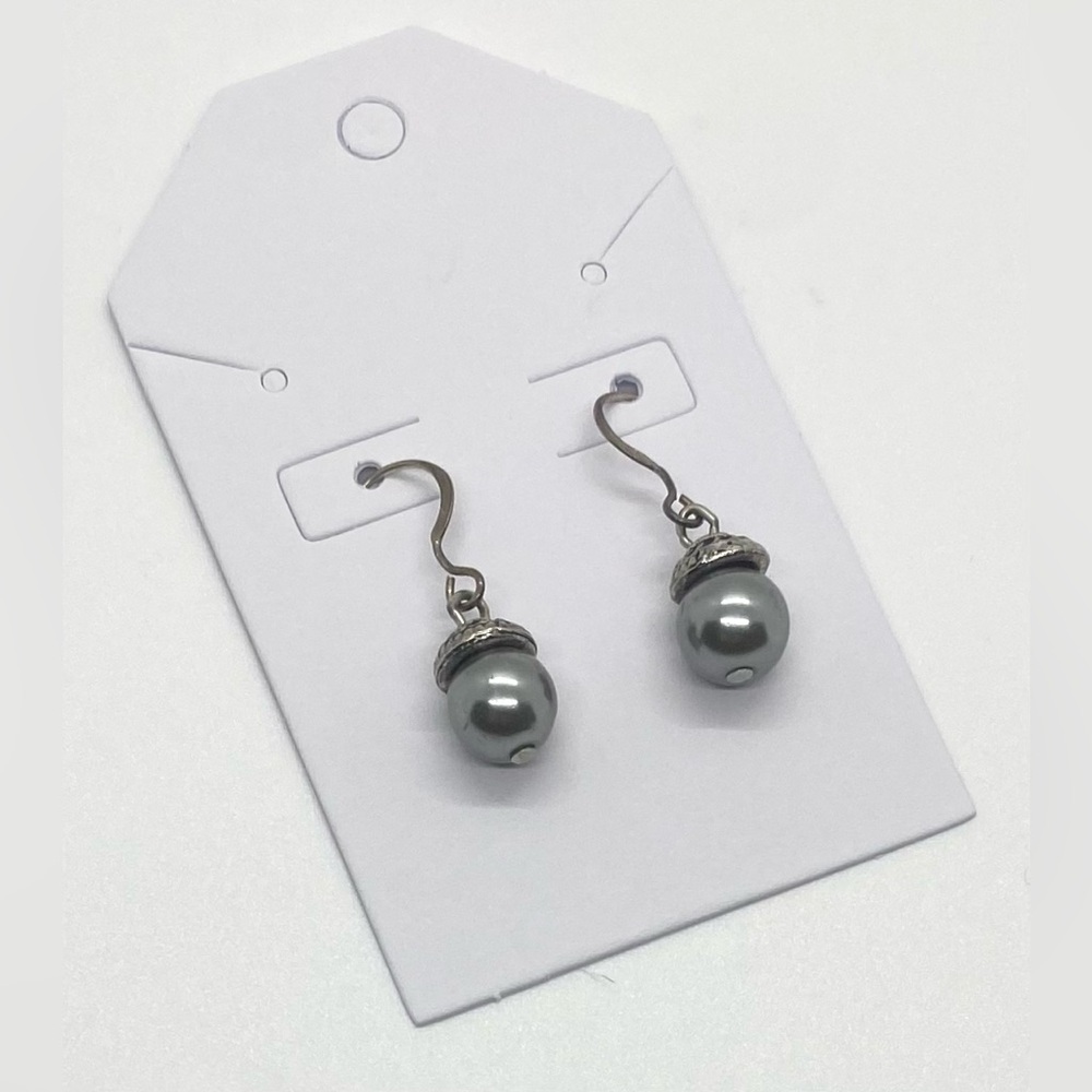 Silver Drop Dangle Gray Pearl Earrings Fall Retro Whimsigoth 90s Minimalism